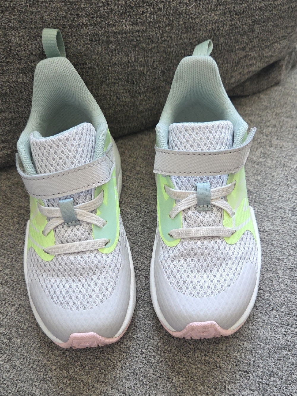 New Balance Kids White Sneakers with Light Green and Pink Accents